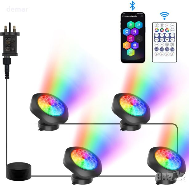 NATPOW Pond Lights, RGB подводни прожектори, Bluetooth APP контрол, IP68, 4 в 1, снимка 1