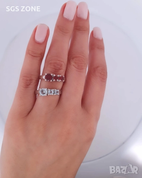 сребърен пръстен с топаз или гранат, снимка 1
