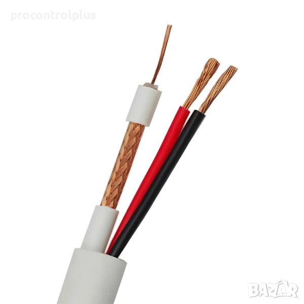 Микрокоаксиален кабел RG59CU + 2x0,75mm Бял 100м, снимка 1