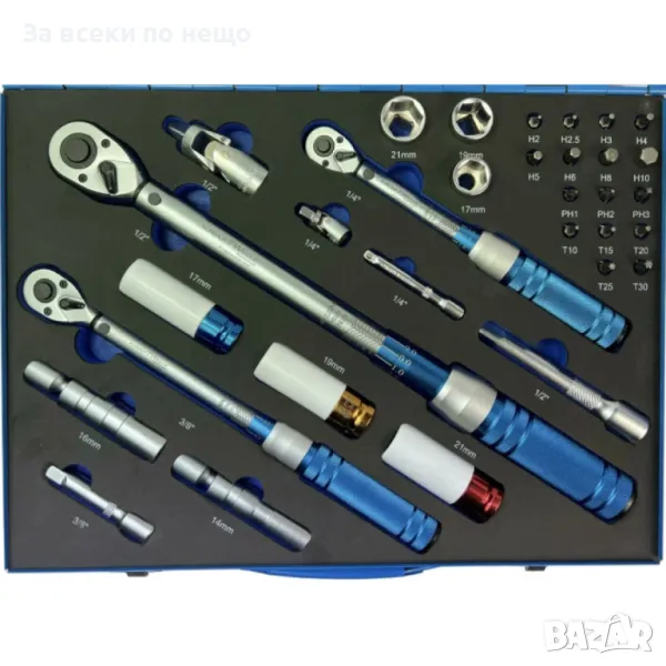 Професионален комплект динамометрични ключове 32 части 14'', 38'' и 12'' със заключване на дръжката , снимка 1