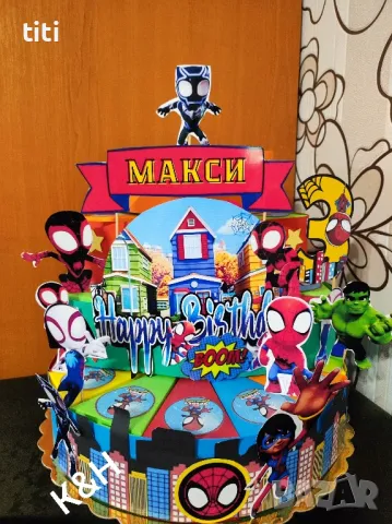 Картонена торта Спайди и приятели , снимка 1