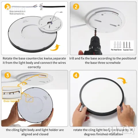 Mikeru Модерна таванна плафониера, 30 см, 28W 6500K, 2 броя, снимка 5 - Лед осветление - 49794687