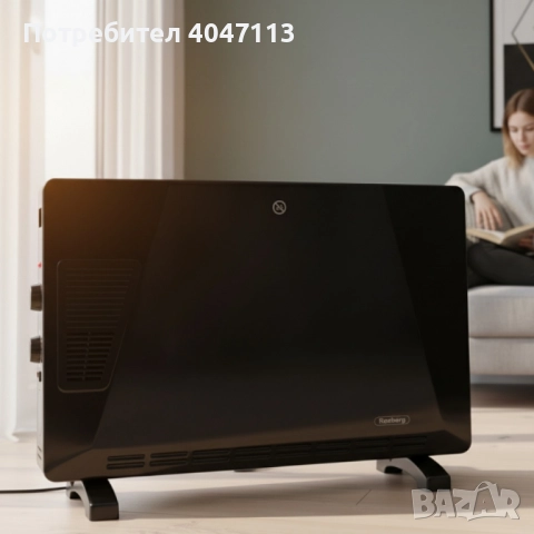 Конвекторен отоплител Rosberg – 2500W, 3 степени, с вентилатор, защита от прегряване (бял или черен)