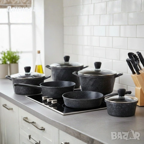 Премиум комплект съдове за готвене 12 части с мраморно покритие Cheffinger, снимка 4 - Съдове за готвене - 53122701