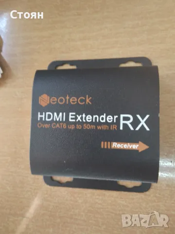 HDMI Extender 50m HDMI Repeater with 2 Port HDMI Splitter Loop IR Remote 1080P , снимка 1 - Друга електроника - 47701984