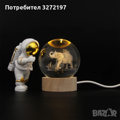 LED Светеща кристална топка/лампа, 3D сензорна - Слон, снимка 5 - Настолни лампи - 45036245