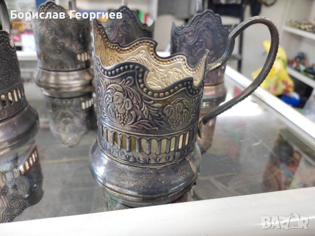 Комплект от шест броя руски посребрени подстакани, снимка 7 - Антикварни и старинни предмети - 45092894