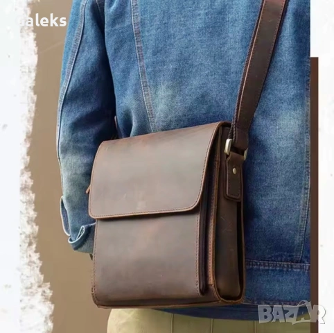 Мъжка дизайнерска чанта за през рамо/Премиум кафява Crazy Horse* кожа!, снимка 5 - Чанти - 53101957