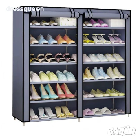 4714 Практичен вертикален шкаф за обувки с 12 рафта – здрава метална рамка и предпазен калъф