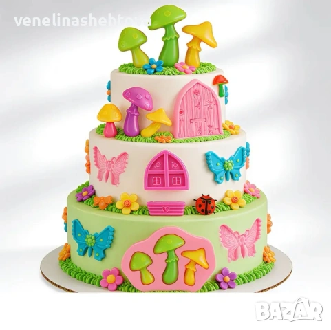 4 броя комплект врата прозорец гъбки пеперуди цветя силиконов молд гипс фондан декорация торта , снимка 2 - Форми - 54083976