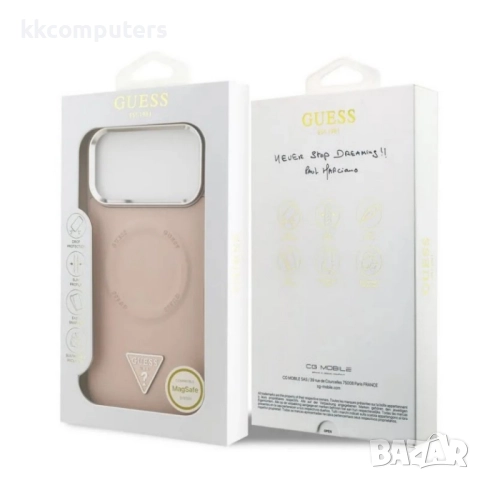 Оригинален кейс Guess Leather Triangle Metal Logo и Протектор За iPhone 17 Pro (6.3), Розов, снимка 4 - Калъфи, кейсове - 52201043