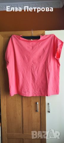 Дамска лятна цвят корал блуза с къс ръкав, с апликация в сребро и бродерия, памук, снимка 2 - Тениски - 46321124