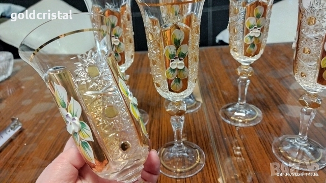 позлатени кристални чаши Бохемия Чехословакия , снимка 4 - Антикварни и старинни предмети - 52935863