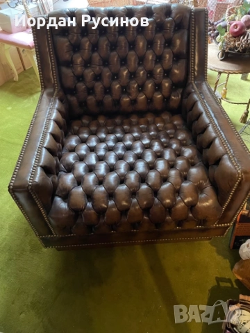 3 броя уникални честърфийлд кресла ръчна изработка ест кожа фотьойли