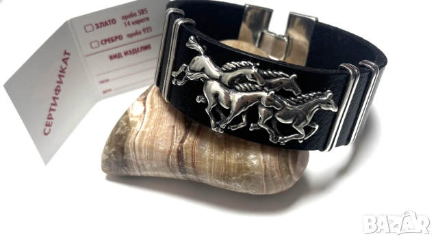 НОВА! Мъжка Гривна-сребро(проба 925) и Естествена кожа, снимка 3 - Гривни - 52319553