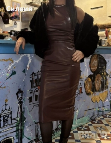 Нова червена дълга лъскава кожена рокля "Shein" / "Шейн", размер S, снимка 15 - Рокли - 52414085