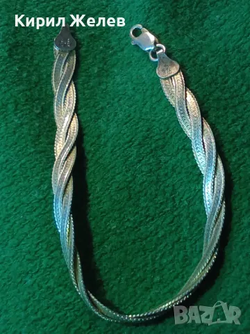 НЕЖНА ЛЕНТОВИДНА СРЕБЪРНА ГРИВНА СРЕБРО 925 MADE in ITALY с БЯЛА ПОЗЛАТА - ЧАСТ от КОМПЛЕКТ 50138, снимка 13 - Гривни - 49378674