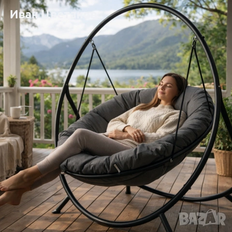 Висящ стол PATIO с тъмносива възглавница и сива рамка