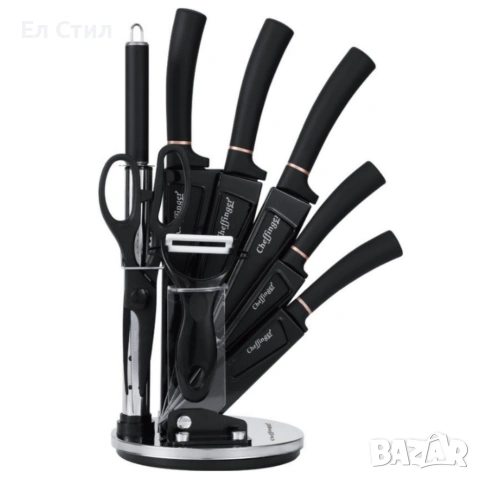 Комплект уреди за рязане–9 части с мраморно покритие, стойка, точило и белачка, снимка 11 - Прибори за хранене, готвене и сервиране - 53565458