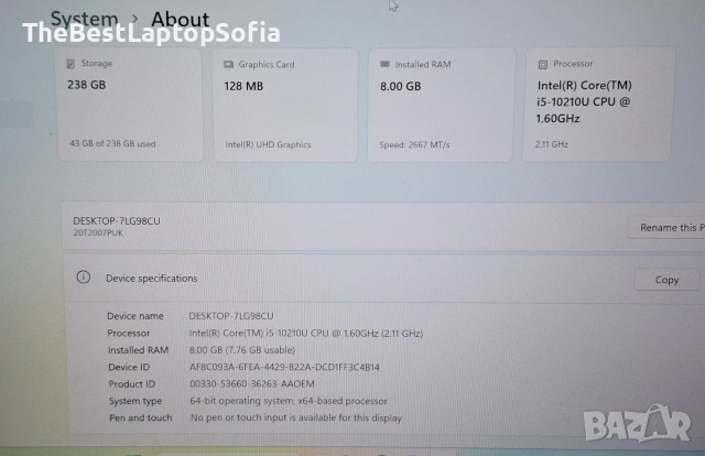 Lenovo ThinkPad X13 | I5 10210u | 8GB RAM | 256 SSD, снимка 7 - Лаптопи за работа - 53661348