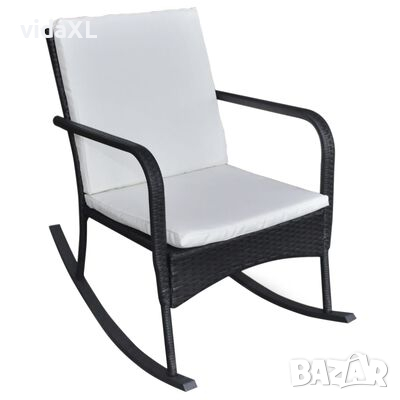 vidaXL Градински люлеещ се стол, черен, полиратан（SKU:42493