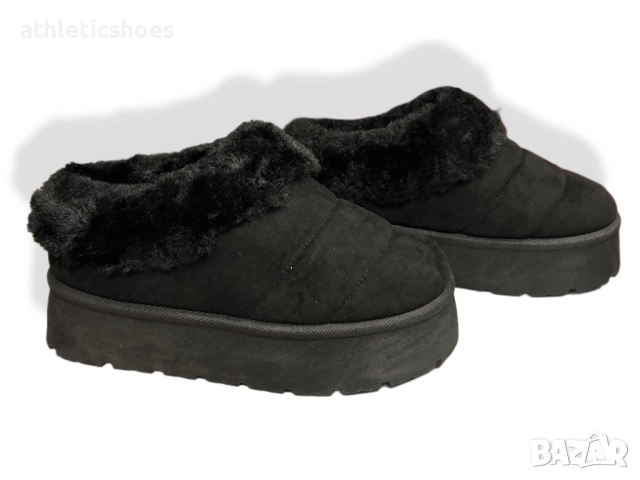 Черни зимни чехли 2в1 с топъл пух