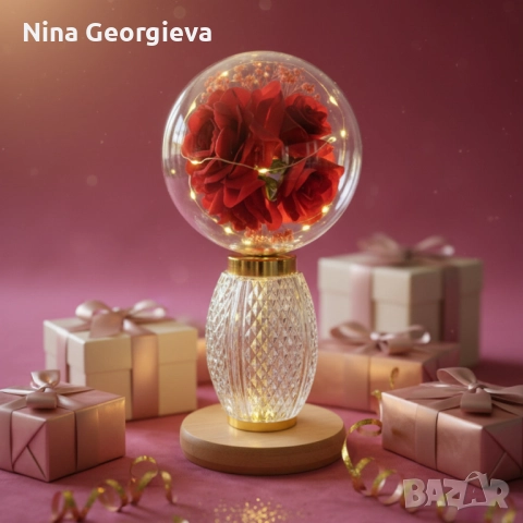 Декоративна лампа с червени рози и мека светлина – за топлина и хармония у дома, снимка 5 - Декорация за дома - 52214693