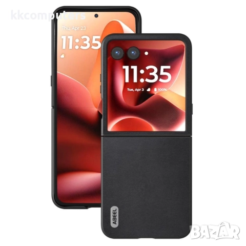 Motorola Razr 60 Ultra 5G ABEEL Electroplating Edge Genuine Cow Leather+PC Удароустойчив Калъф и Про, снимка 4 - Калъфи, кейсове - 51362707