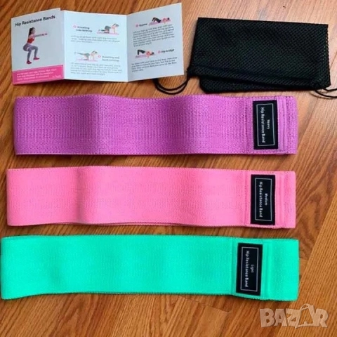 Удобни текстилни ластици за тренировка - комплект 3 броя, снимка 6 - Фитнес уреди - 51603164