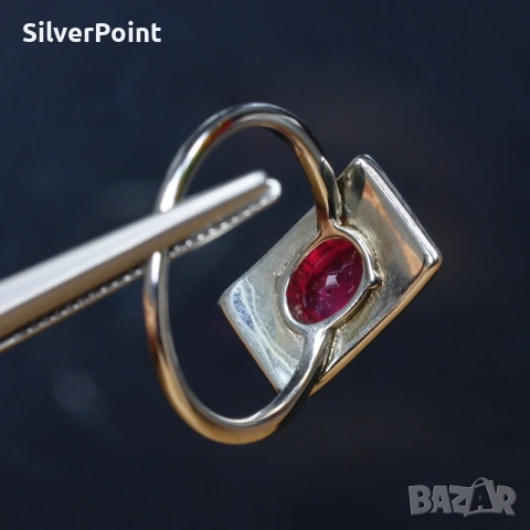 Сребърен пръстен с Vivid red Рубин и сертификат , снимка 5 - Пръстени - 53647161