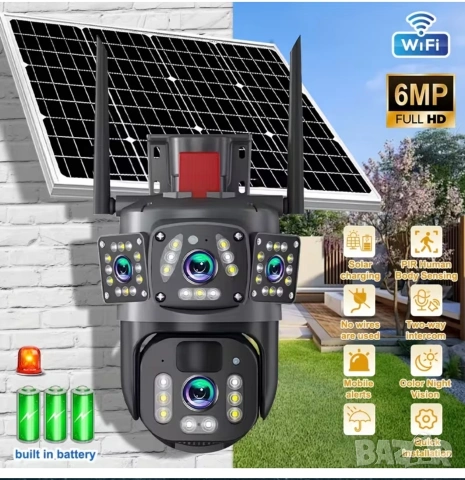 Соларна сигурностна камера за открито, безжична WiFi HD камера с 360° , снимка 3 - Камери - 54034009