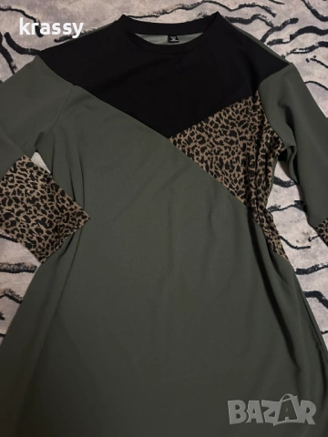 Страхотна голяма дамска рокля в зелено и животински принт (размер 2ХЛ), снимка 2 - Рокли - 53980285