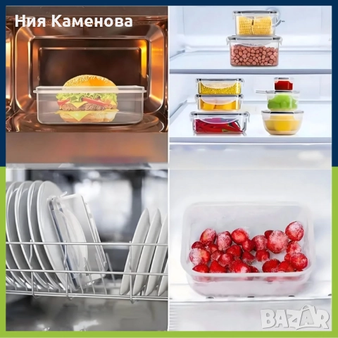 Комплект от 12 кутии за храна за обяд – пластмасови контейнери с капаци, снимка 5 - Кутии за храна - 52871700