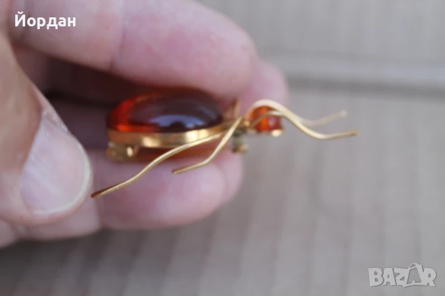 Позлатена кехлибарена брошка, снимка 9 - Други - 50874606