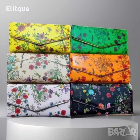 Дамска чанта тип плик, клъч на цветя, снимка 3 - Портфейли, портмонета - 52854723