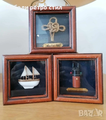 Красива и стилна ретро колекция  ''Корабна картина''. Декорация от  дърво, стъкло и меден обков. , снимка 7 - Антикварни и старинни предмети - 51975758