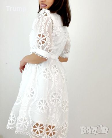 Красива елегантна рокля в нежно-бяло, бродерия, снимка 3 - Рокли - 45527935