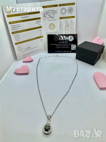 Сребърно колие с мойсанит (диамант) 1 карат, снимка 11 - Колиета, медальони, синджири - 54241145