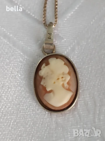 Сребърно старо антикварно колие - медальон камея -800 проба.