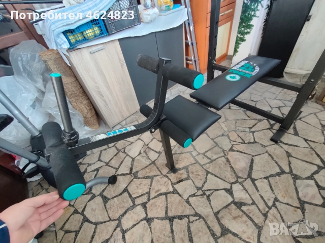 Мултифункционална сгъваема лежанка + прав лост + тежести + ръкохватки за дъмбели, снимка 4 - Фитнес уреди - 52159173