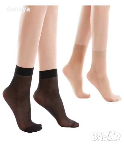 5973 Дамски къси чорапи креп найлон 20 DEN, черни или бежови, снимка 3 - Дамски чорапи - 52676709