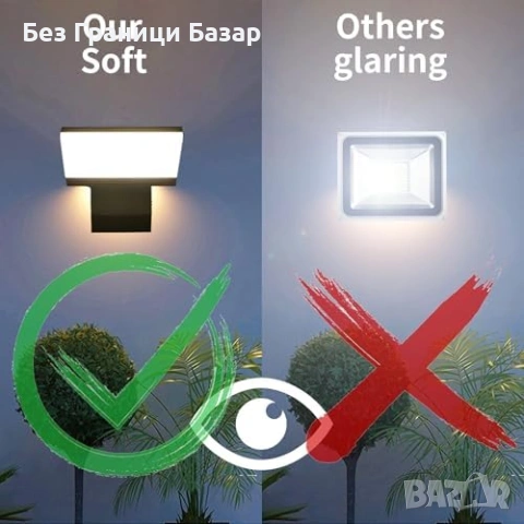 Нова 18W външна стенна лампа IP65 алуминий 3000K топла светлина гараж, снимка 3 - Лед осветление - 53680823