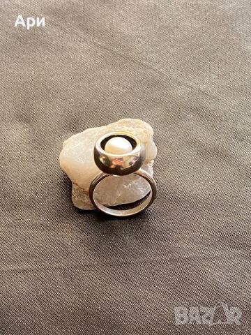 Масивен сребърен пръстен с перла