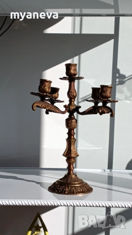 Бронзов, тежък, масивен, френски свещник с 5 гнезда . , снимка 3 - Антикварни и старинни предмети - 53816088