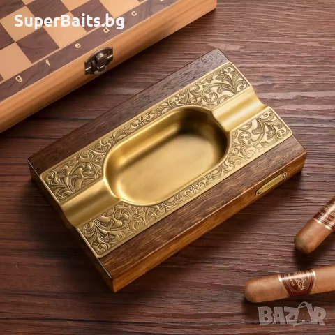 Премиум, луксозен пепелник от дърво и месинг, снимка 2 - Декорация за дома - 54271816