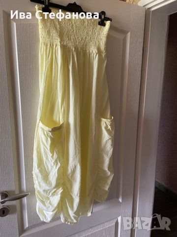 Нова дълга спортно елегантна набрана карго жълта рокля one size размер универсален, снимка 3 - Рокли - 45701387