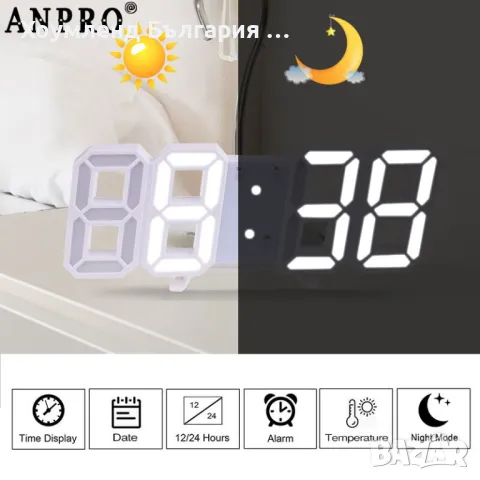 Дигитален LED часовник за стена и настолен с триизмерен дизайн 24 - 9, снимка 6 - Декорация за дома - 50272459