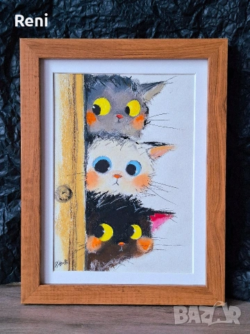 Любопитни котета, илюстрация оригинал, въглен/пастел