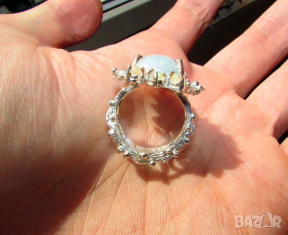 925 сребърен пръстен с аквамарин 24 карата, снимка 4 - Пръстени - 45966145