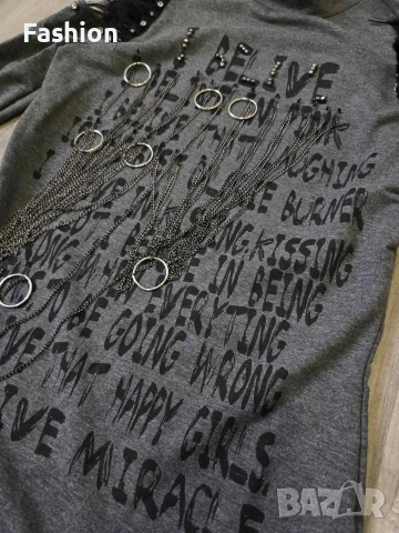 НОВА сива рокля с естествени пера на намаление, снимка 2 - Рокли - 53632779